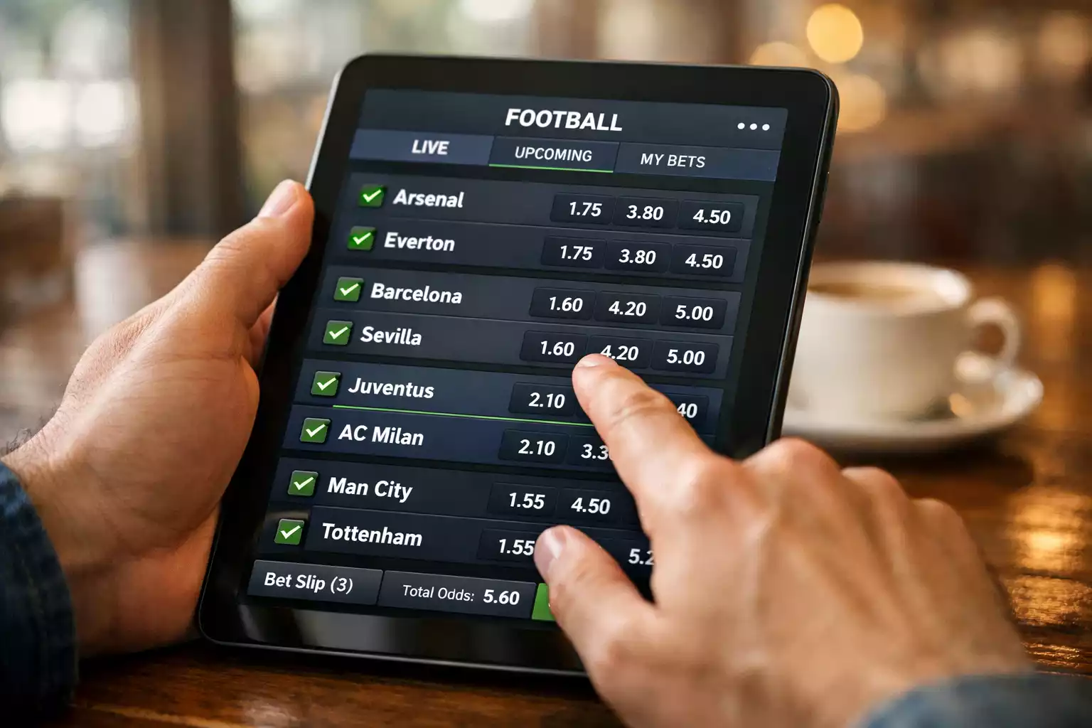 Multiple betting selections highlighted on tablet device