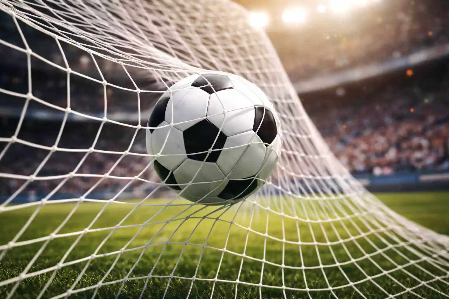 Football hitting the back of the net during professional match