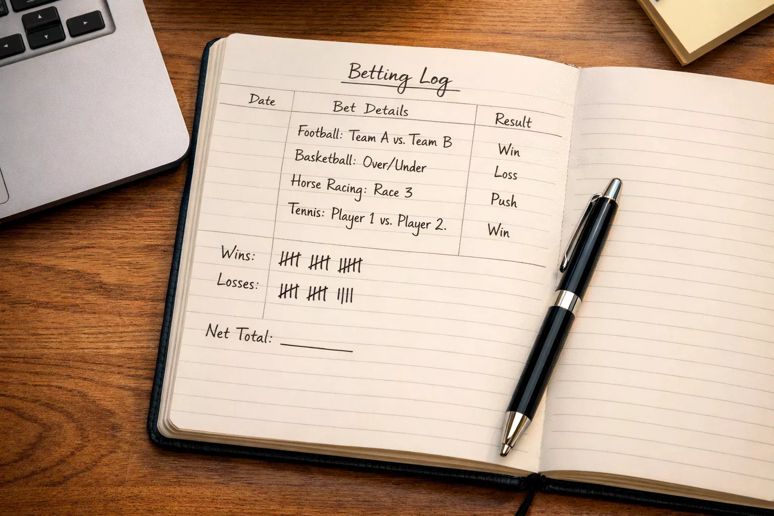 Organized notebook with betting records and tracking notes