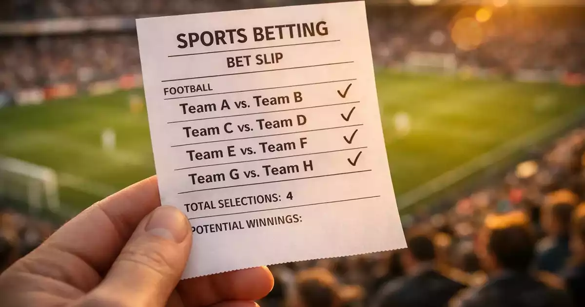 Football betting slip with multiple match selections highlighted