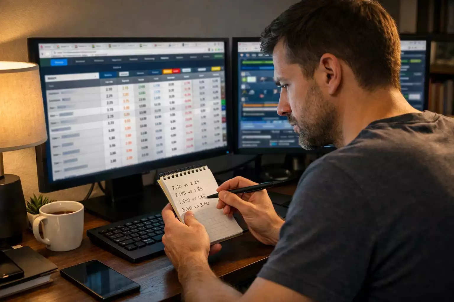 Person comparing bookmaker odds on multiple browser tabs